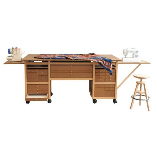 Table de couture bois avec tiroirs deux machines table découpe tissus