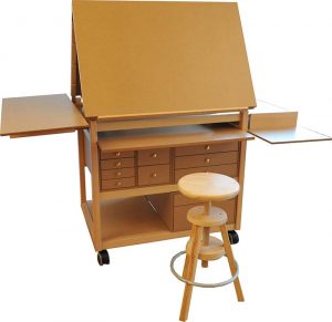 Auboi meuble atelier d'art deux tablettes auxiliaires tabouret