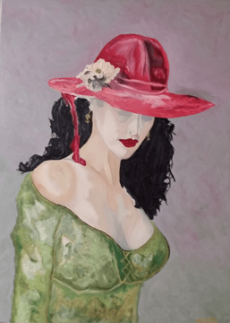 peinture femme chapeau rouge