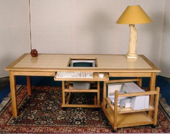 grande table informatique vue en contrebas caisson imprimante