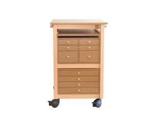 Petit bureau 10 tiroirs boutons lentilles laiton fermé